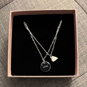 The Vintage Sparrow Silver Heart LOVE Double Strand 9” Necklace
